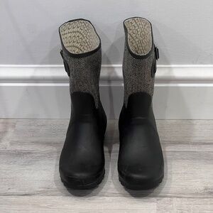 Chooka Teeny Tweed Rubber Wellies Rain Boots Dual Buckle Black & Gray Size 7